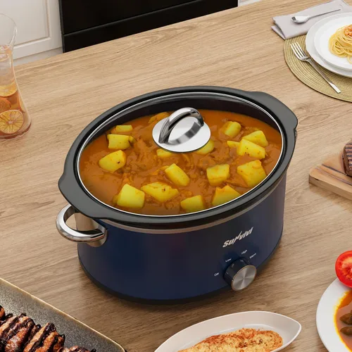 Miniatura 5 de Sunvivi Olla de cocción lenta de 3 cuartos de galón y mini calentador de alimentos con 3 ajustes de calefacción, olla de cerámica extraíble, tapa