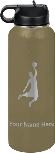 Miniatura 70 de LaserGram Botella de agua personalizada, hombre haciendo slam dunk de baloncesto, de acero inoxidable, de doble pared con aislamiento al vacío