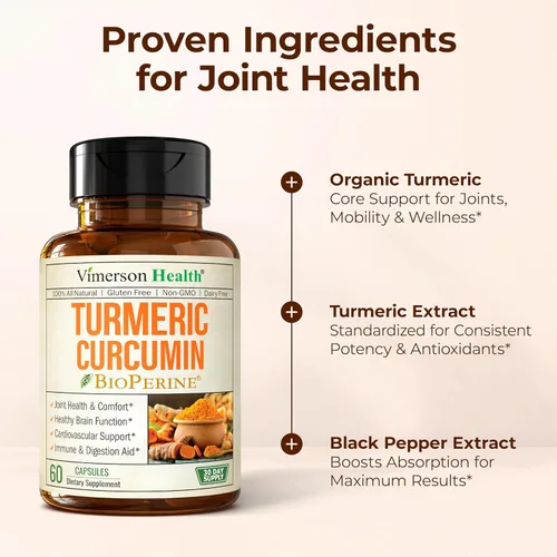 Miniatura 5 de Curcumina de cúrcuma con extracto de pimienta negra (bioperina) y suplemento orgánico tumérico vegano de apoyo articular. Suplemento de cúrcuma al