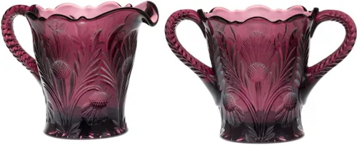 Juego de crema y azucarero, cardo invertido, fabricado en Estados Unidos, Mosser Glass USA (Amethyst)
