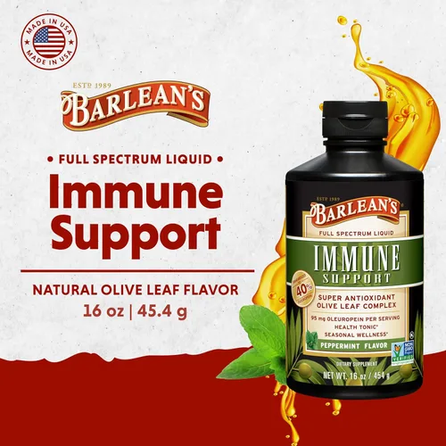 Miniatura 2 de Barlean's Suplemento líquido de apoyo inmunológico con complejo de hoja de olivo de menta, 95 mg de antioxidantes de oleuropeína, 16 onzas