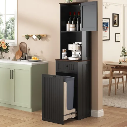 Miniatura 7 de Gitua - Gabinete de basura basculante independiente, gabinete de cocina a prueba de mascotas con cesta de lavandería y tabla de cortar, estación