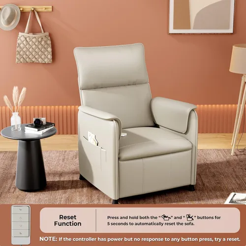 Miniatura 9 de Silla reclinable, reclinable eléctrico ajustable de piel sintética con control remoto y respaldo acolchado, asiento de sofá individual reclinable