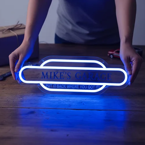 Miniatura 4 de Letrero de neón de garaje azul personalizado con calcomanías, letrero de luz LED de acrílico personalizado hecho a mano, letrero de neón LED