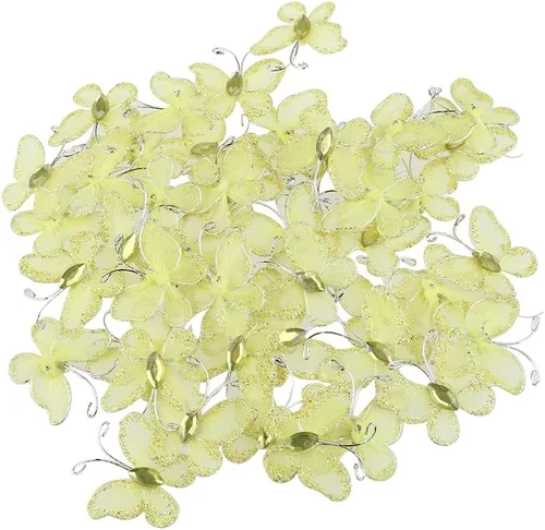 Miniatura 10 de NUOBESTY 50 alas de nailon de organza con purpurina de malla con purpurina para decoración de mariposas, gema decorativa con purpurina para mesa