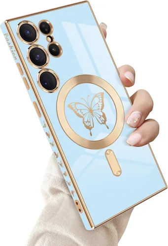 Miniatura 36 de Newseego Funda magnética para Samsung Galaxy S21 Plus 5G, bonita funda de lujo con borde chapado de mariposa para mujeres, niñas y hombres, TPU