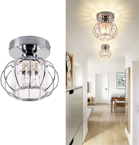 Miniatura 6 de FRIXCHUR Lámpara de araña pequeña semiempotrada, accesorio de lámpara de techo de cristal cromado, accesorio de lámpara de techo de cristal moderna