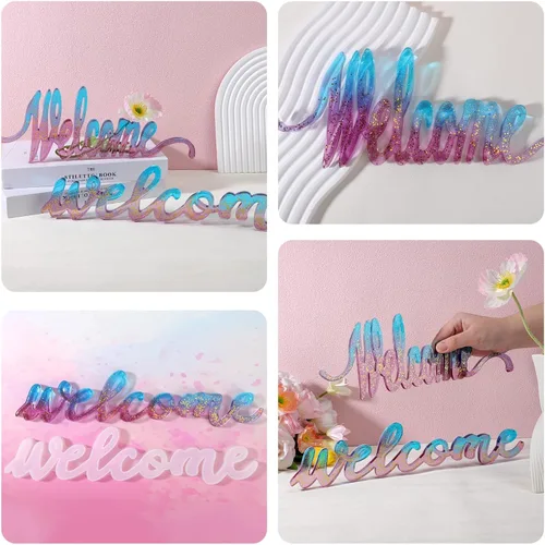 Miniatura 7 de Gartful Moldes para letreros de palabras, bienvenidos, moldes de palabras de resina epoxi de silicona, moldes de letras de fundición de resina