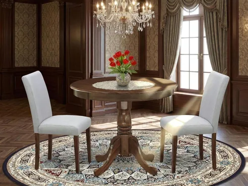 Miniatura 2 de East West Furniture ANAB3-AWA-05 - Juego de mesa de comedor moderno de 3 piezas, incluye una mesa de cocina redonda con pedestal y 2 sillas