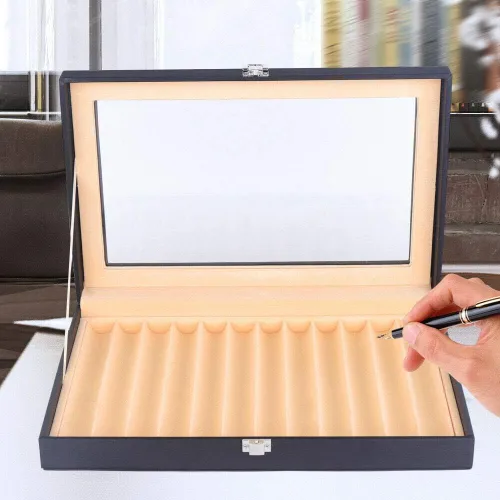 Miniatura 5 de Ethedeal - Caja expositora de 12 ranuras para bolígrafos, caja de almacenamiento para bolígrafos estilográficas, caja organizadora de coleccionistas