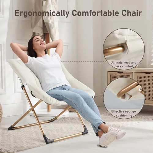 Miniatura 4 de Youtanic Comfy - Silla tipo platillo de gran tamaño, silla de lectura de piel sintética suave para adultos, marco de metal XL estable y almohadilla