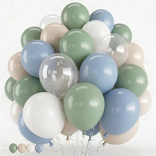 Miniatura 22 de Jobkoo Globos Azules y Blancos, 60 Pzs Globos de Látex Pastel Azul Bebé Plateado de 12 Pulgadas con Globos de Confeti Metálico Globos de Graduación