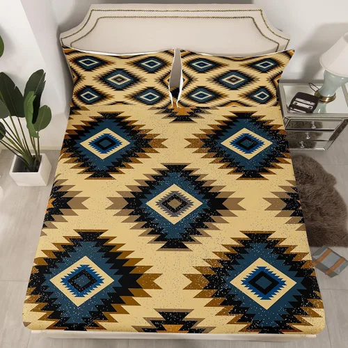 Miniatura 21 de Juego de sábanas bajeras de diseño nativo americano del suroeste para niños, niñas y adolescentes, juego de ropa de cama tribal para niños, niñas