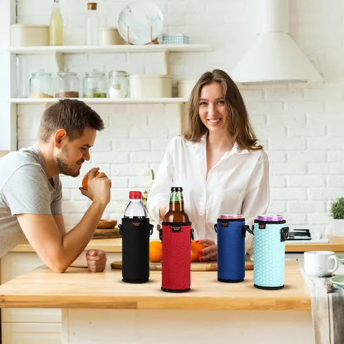 Miniatura 7 de Fundas aislantes portátiles de plástico de 16.9 onzas, fundas aislantes de 16, 17, 18 onzas, soporte para botellas/latas con correa para el hombro