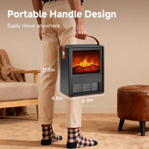 Miniatura 2 de FLAME&SHADE - Calentador de Chimenea Eléctrico Portátil para Uso en Interiores, Calentadores de Chimenea con Llama LED 3D, Protección Contra