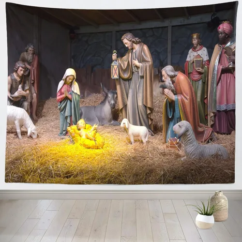 Miniatura 8 de Loccor Tapiz de Navidad Escena del Nacimiento Pesebre Escena del Nacimiento del Bebé Jesús Tapiz para Colgar en la Pared Tapestries Religiosos