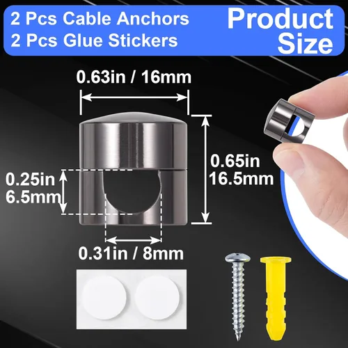 Miniatura 2 de SmallCat 2 juegos de soportes de cargador para cables, soportes de anclaje de cable ajustables negros, clips de cable de metal adhesivos
