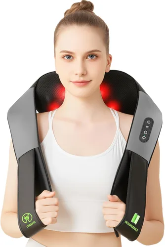 Miniatura 9 de Masajeador Shiatsu inalámbrico de cuello y hombros, masajeador de espalda con calor, masaje de tejido más profundo 4D para hombros, cuello y Negro