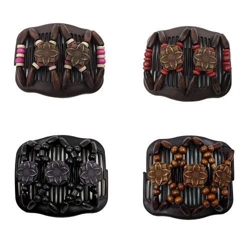 LOVEF 4 piezas de madera doble peines mágicos pinzas para el cabello para mujer, peines para el cabello para hacer moños, accesorios para el cabello