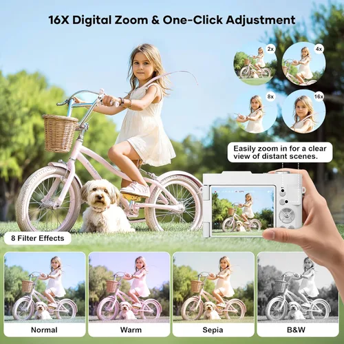 Miniatura 4 de Cámara digital 4K para fotografía, pequeña cámara de videoblogs con pantalla giratoria para YouTube, zoom 16X de 50MP, cámaras de viaje portátiles