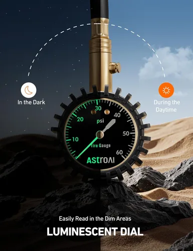 Miniatura 3 de AstroAI Medidor de presión de neumáticos para automóviles con dial grande de 2 pulgadas, latón macizo con manguera de goma, válvula de purga