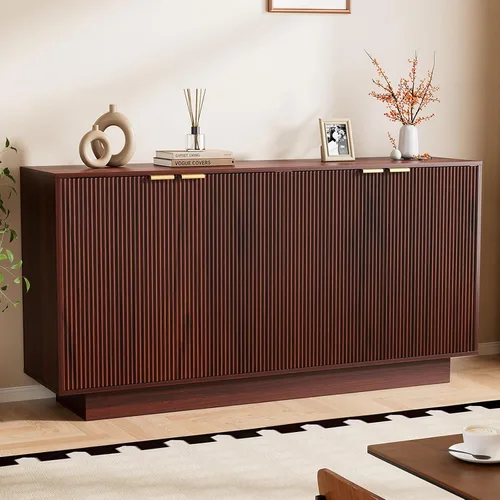 Miniatura 11 de Aparador grande de 63 pulgadas, armario de almacenamiento moderno con estante ajustable, mesa de consola de bar de vinos con 4 puertas para comedor