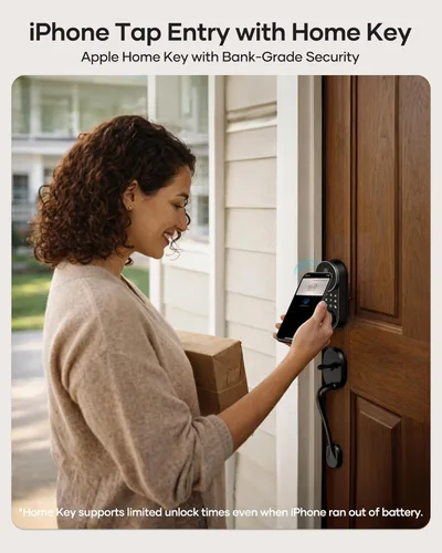 Miniatura 2 de SMONET Smart Lock AH1, cerradura de puerta de entrada sin llave con llave Apple Home, cerradura WiFi para puerta delantera, teclado de pantalla