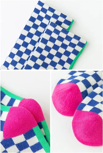 Miniatura 8 de Calcetines tobilleros de algodón a cuadros para niñas y niños pequeños unisex