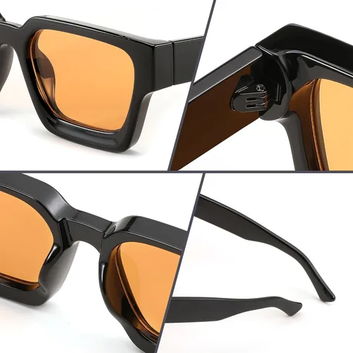 Miniatura 123 de FEISEDY Gafas de sol cuadradas retro de los años 90 para mujeres y hombres, gafas de sol rectangulares gruesas de moda con protección UV400 B2385