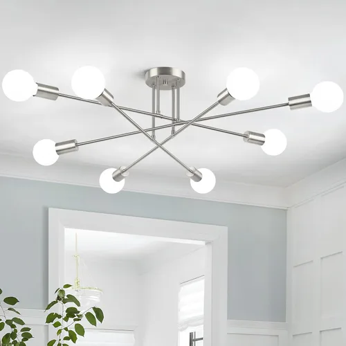 Miniatura 11 de Bosceos Lámpara de techo semiempotrada, lámpara de techo Sputnik moderna de 4 luces negras y doradas, lámpara de techo industrial para cocina