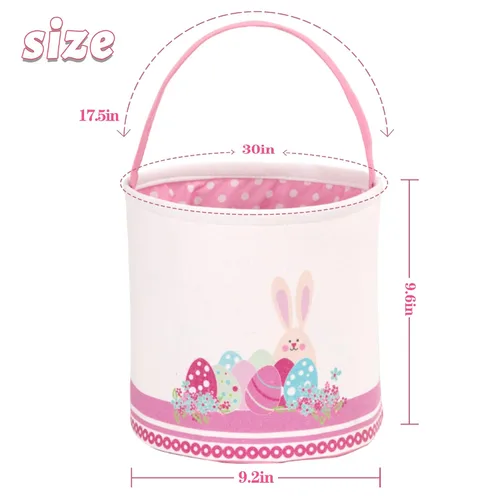 Miniatura 2 de LessMo - Canasta de conejito para huevos de Pascua, color rosa, bonita, personalizable, de lona y algodón, para búsqueda de huevos y regalos