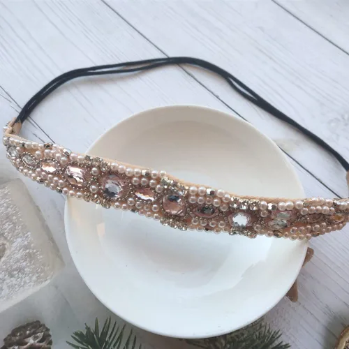 Miniatura 3 de Honkenda Diademas hechas a mano con diamantes de imitación de cristal para mujer, diseño bohemio, elástico, a la moda, bandas para el cabello