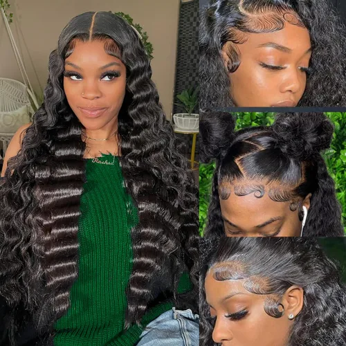 Miniatura 22 de Bling Hair - Peluca de cabello humano con encaje frontal de 26 pulgadas, predepilada, sin pegamento, peluca frontal de encaje HD de 13 x 4, pelucas