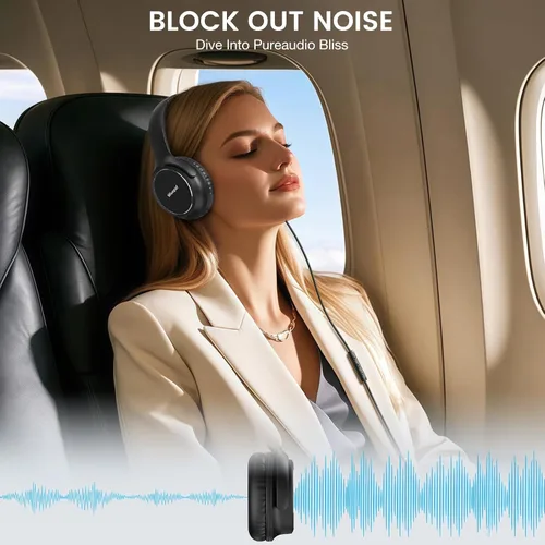 Miniatura 2 de Auriculares con cable USB C sobre la oreja con micrófono, control de volumen, puerto compartido y diadema ajustable, auriculares estéreo plegables