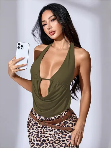 Miniatura 4 de SHENHE Camiseta corta sexy Y2k con cuello en V profundo y espalda abierta para mujer