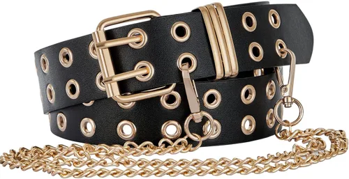 Miniatura 13 de FIORETTO Cinturón de cuero con ojales y cadena desmontable para mujeres y hombres, cinturones de cintura punk rock para pantalones vaqueros