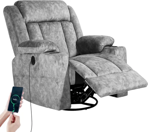 Miniatura 8 de LAFWELL Rocking Recliner Chair, Massage Rocker with Vibration Massage and Heat, USB and Type-C Ports, 360 Swivel Faux Leather Chair for Living Room