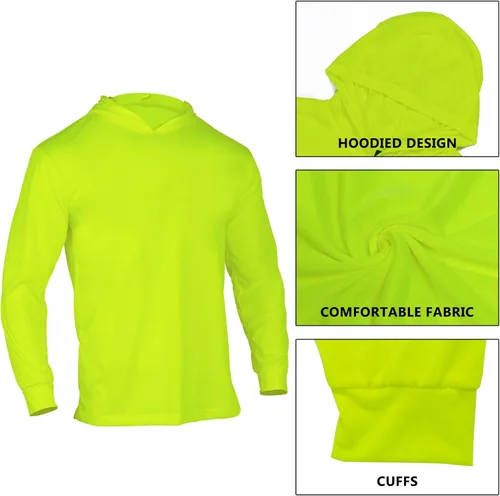 Miniatura 6 de VENDACE Camisas de manga larga de seguridad de alta visibilidad para hombres, paquete de 3 camisas de trabajo de construcción Hi Vis con capucha Con
