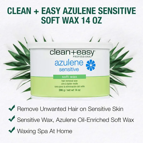 Miniatura 2 de Clean + Easy Azulene Sensitive Soft Wax - Cera para depilación de piel sensible, fórmula suave y calmante para cara y cuerpo, 14 onzas Sensitve