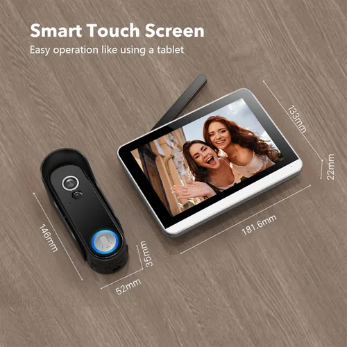 Miniatura 2 de Cámara de timbre inalámbrica con monitor de video puerta teléfono intercomunicador 1080P 7 pulgadas pantalla táctil audio bidireccional timbre