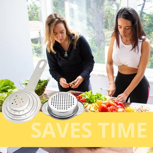 Miniatura 8 de Paquete de 2 coladores universales de latas, colador multiusos de acero inoxidable de grado alimenticio con asa para latas grandes y pequeñas