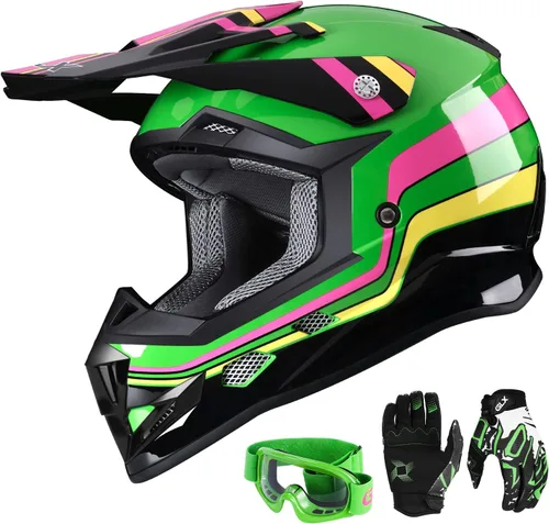 Miniatura 13 de GLX GX623 - Combo de casco de motocross y ATV para jóvenes, rojo retro, talla S, DOT Rojo (Retro Red)