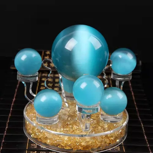 Miniatura 5 de Bolas Baoding de cristal artificial de ojo de tigre azul claro de 1.57 pulgadas, bolas de salud chinas de cuarzo curativo para terapia de manos