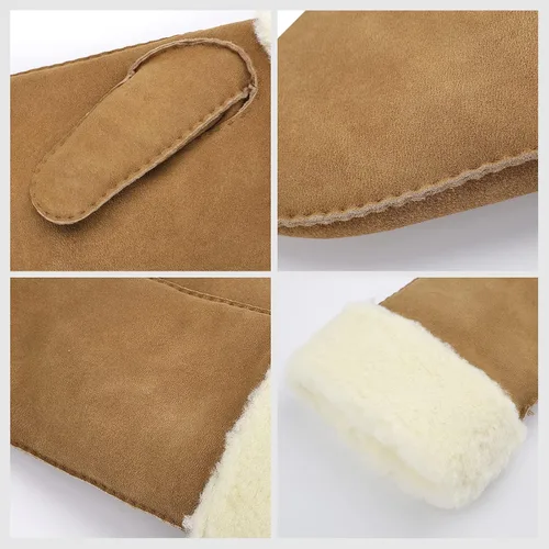 Miniatura 5 de Surblue Manoplas de gamuza de oveja de invierno para hombre, piel de oveja de alta calidad, cálido puño grueso forrado de lana de cordero