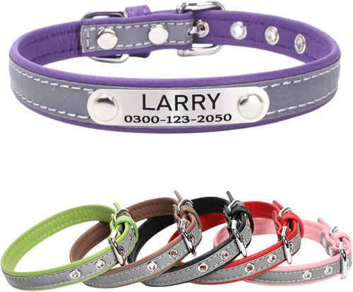 Miniatura 10 de Collar reflectante personalizado para perros y gatos con placa de nombre grabada, lindo collar rojo para cachorros, gatitos, perros y gatos