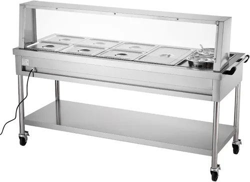 Miniatura 11 de VEVOR Calentador de Alimentos Eléctrico Comercial, 7 Bandejas + 2 Ollas Mesa de Vapor, 1800W Calentador de Alimentos Profesional para Buffet
