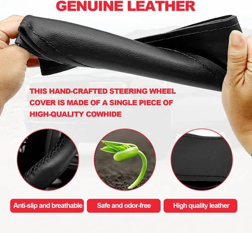 Miniatura 3 de Funda de volante de cuero PU Direct, 15 pulgadas, antideslizante, transpirable, sensación suave y cómoda, envoltura de costura de cuero PU genuino