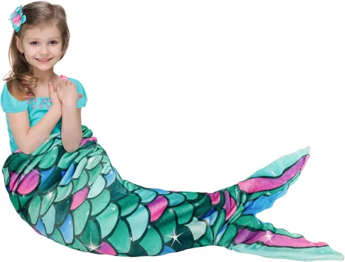 Miniatura 13 de WERNNSAI Manta de Cola de Sirena para Niños - Manta Ponible de Sirena que Brilla en la Oscuridad para Niñas de Invierno Franela Suave con Escamas