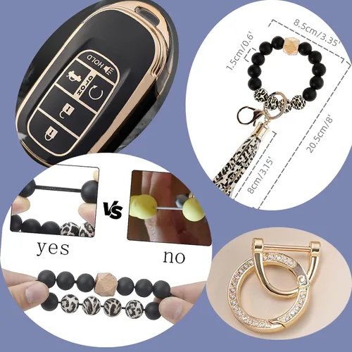 Miniatura 3 de Funda para llavero de coche para Honda 2022 2023 2024 2025 Civic CR-V XR-V con pulsera brillante con cuentas de silicona y llavero de diamante