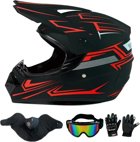 Miniatura 10 de Casco de motocross ATV motocicleta de cara completa todoterreno E Bike casco DOT con gafas y guantes máscara de rayas azules M (22.0-22.4 in)